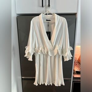 BRIDAL WHITE DRESS WITH PLEATED SKIRT & RUFFLE WAIST